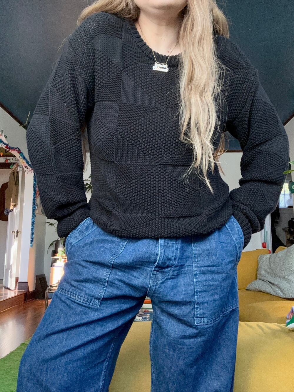 $168 Callahan Black 100% Cotton Chunky Sweater Minimalist- Size XS
